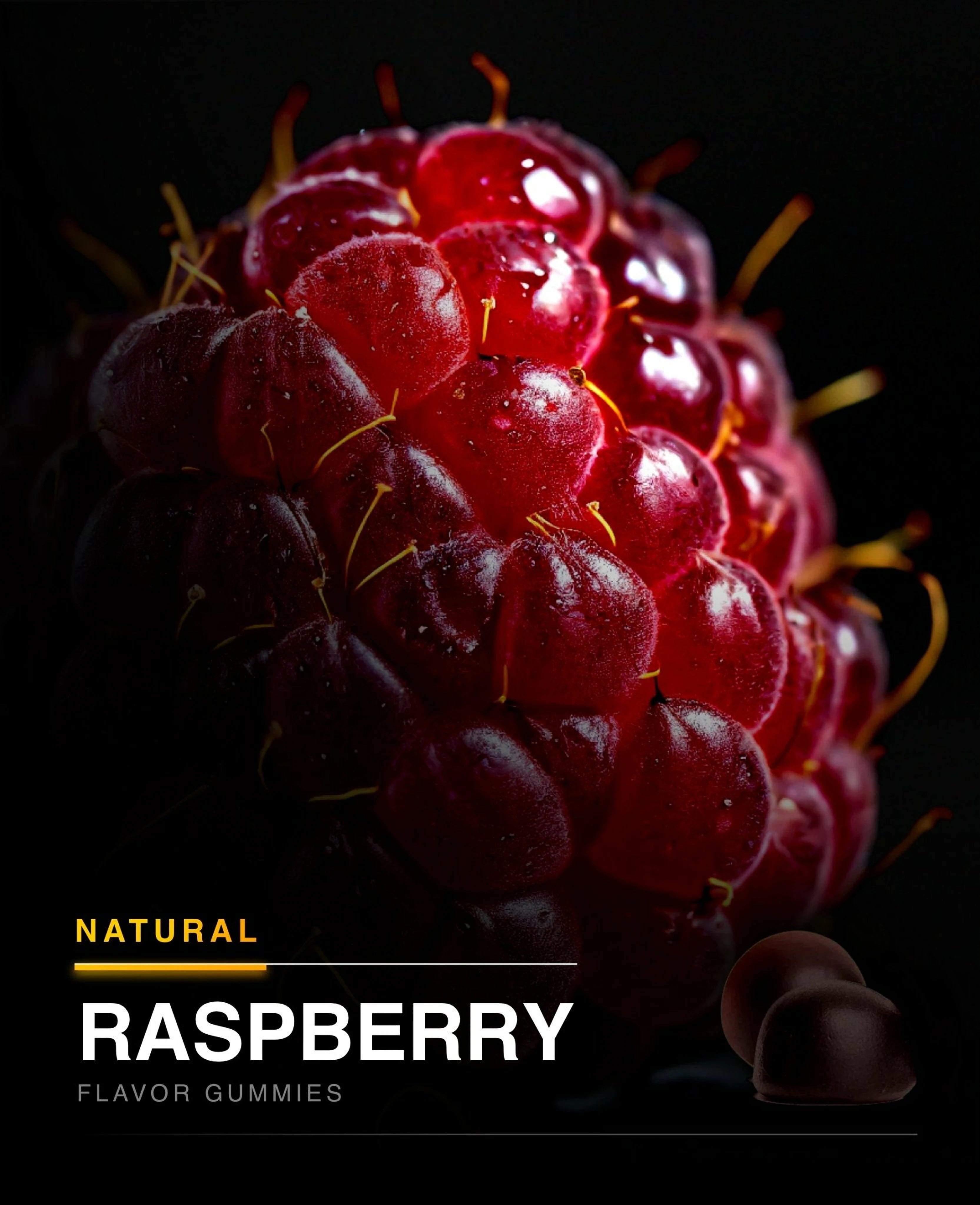 Illustration highlighting natural raspberry flavor in Super Daily Mushroom Gummies